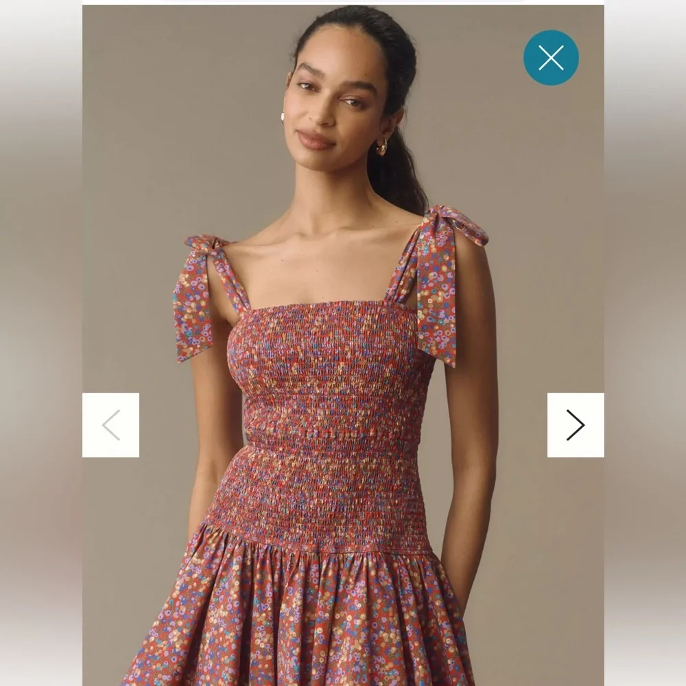 Anthropologie Atsu tie shoulder smocked mini dress - Picture 4 of 9